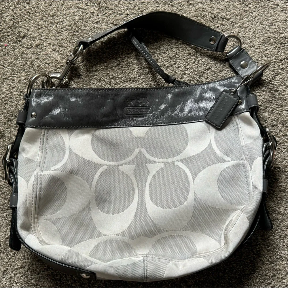 Coach Hobo Bag in Gray and Black Signature Jacquard
